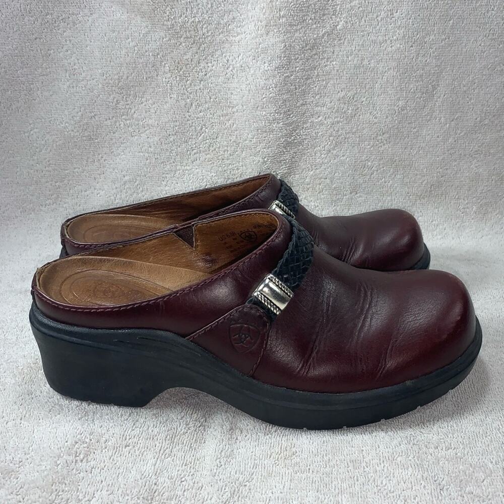 Ariat Womens Western Clog Shoes Size 6.5B Burgundy Leather Slides Mules 93263